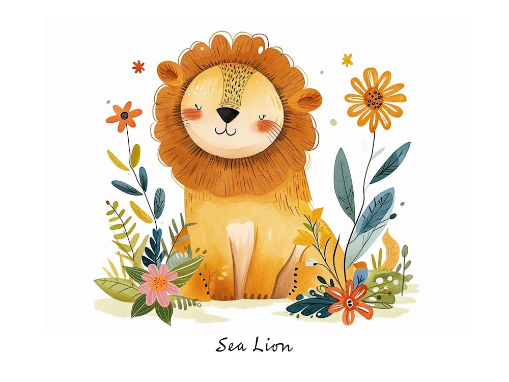 Petit Lion de Mer Floral 2 Poster