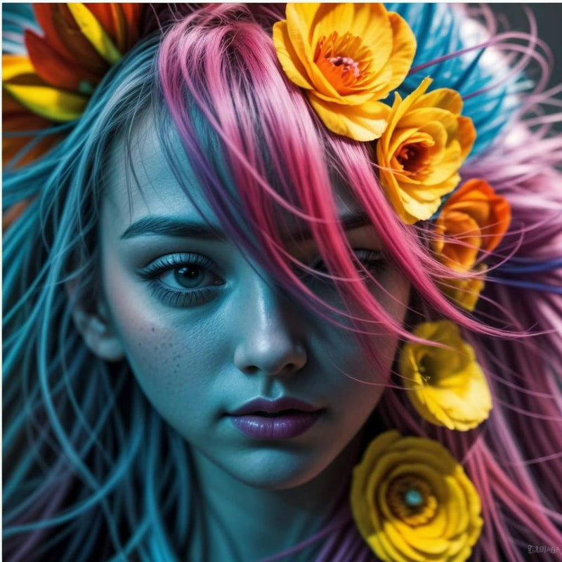 Colorful Girl With Flowers