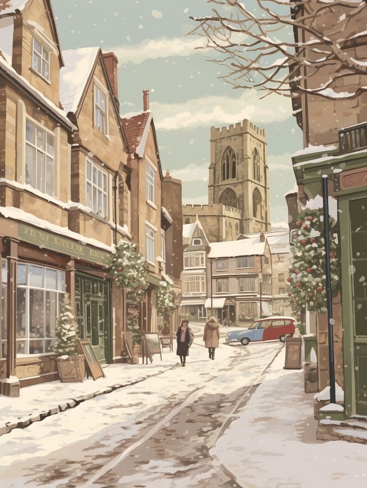Vintage Winter Illustration Canterbury United Kingdom 5