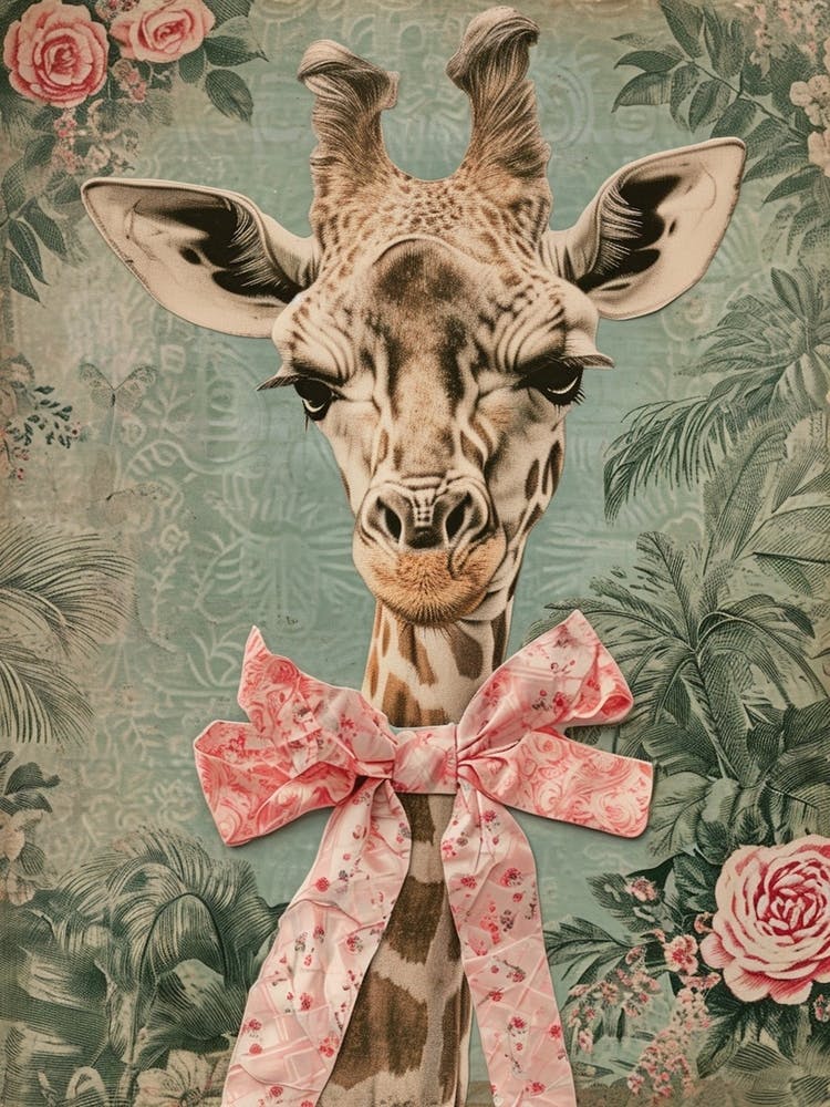 Giraffe With Bow Kitsch Collage 2