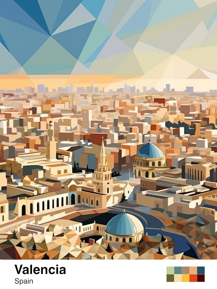 Valencia, Spain, Geometric Illustration 3 Poster