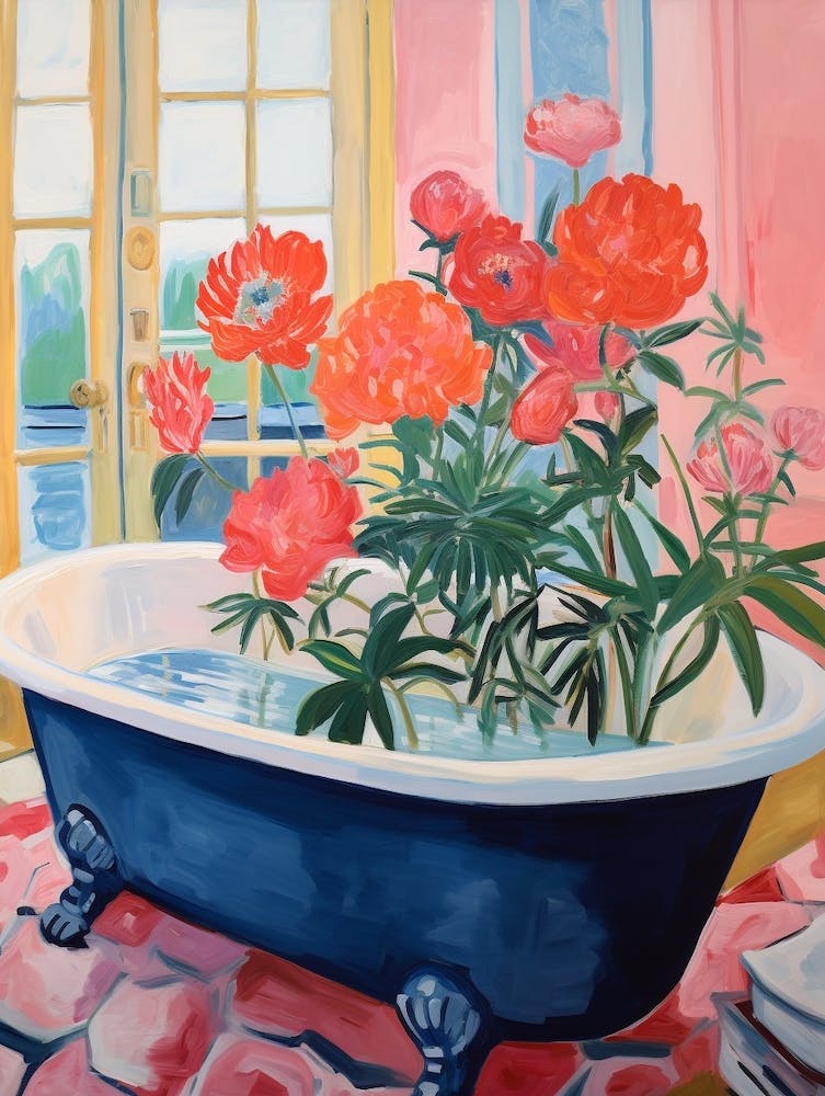 A Bathtube Full Of Peony In A Bathroom 2