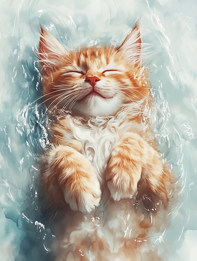 Happy Orange Cat Floating on Water 14