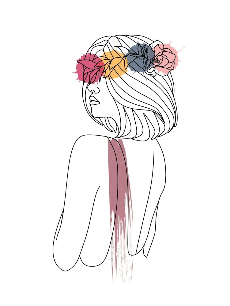 Line art style woman with watercolor painting IV
