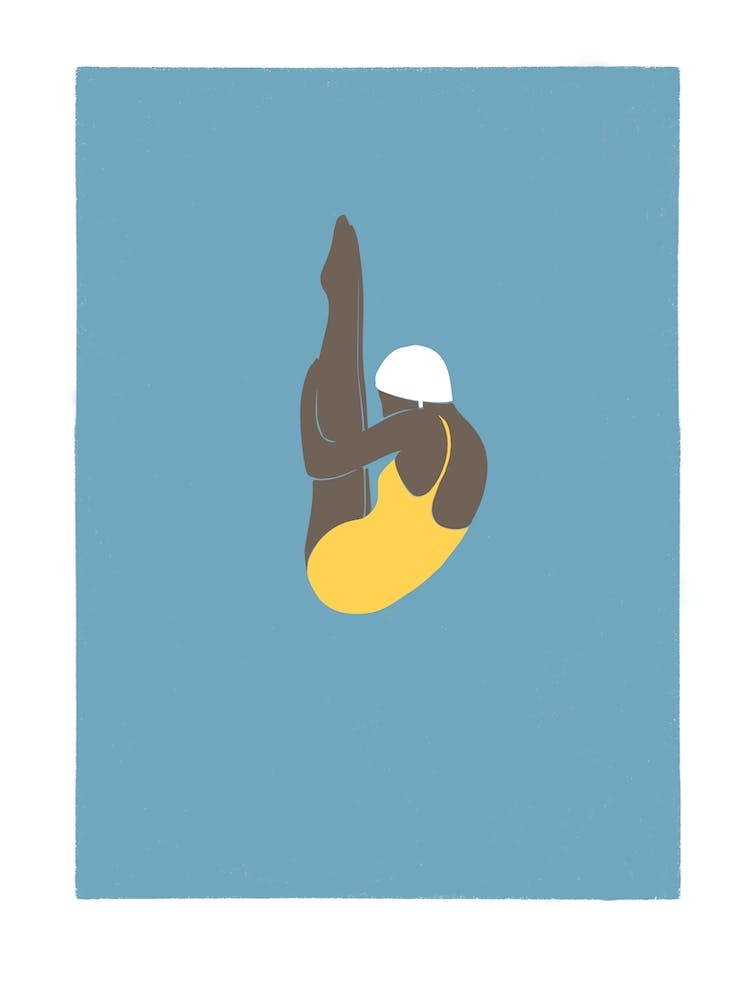 Modern retro Female Pike dive in blues