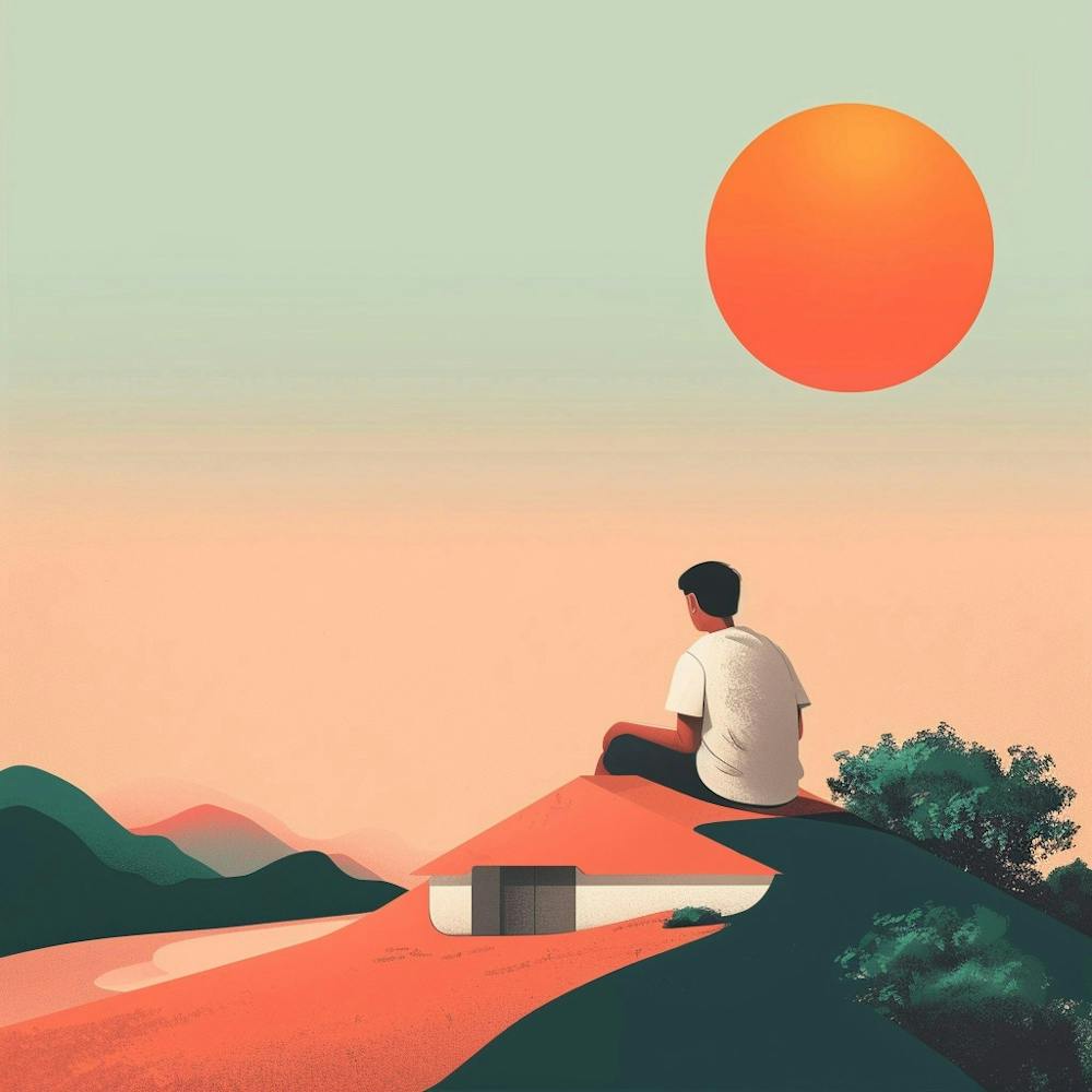 Man Sitting On A Hill