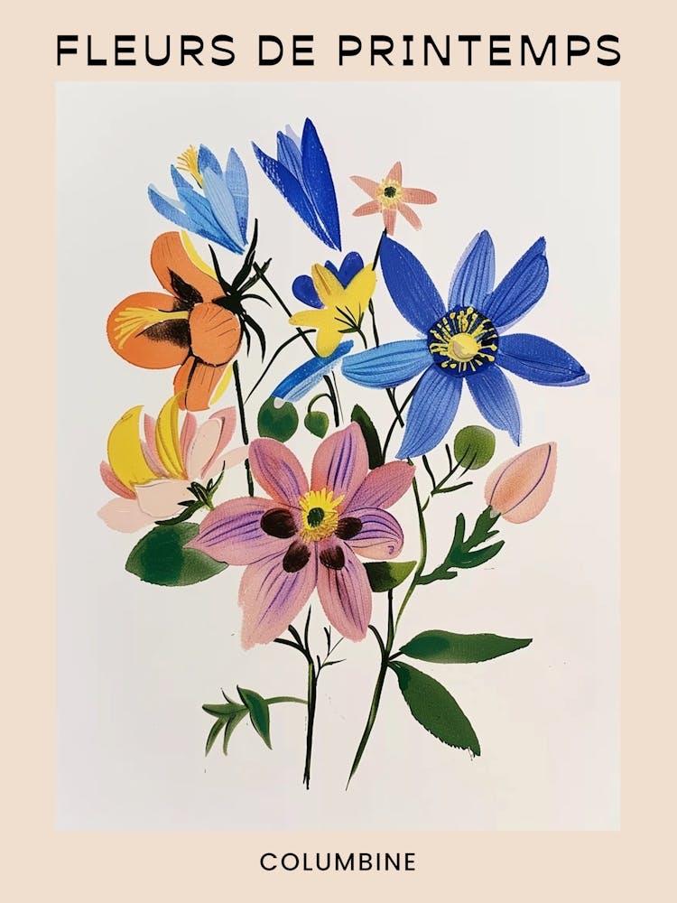 Spring Floral French Poster  Columbine 4