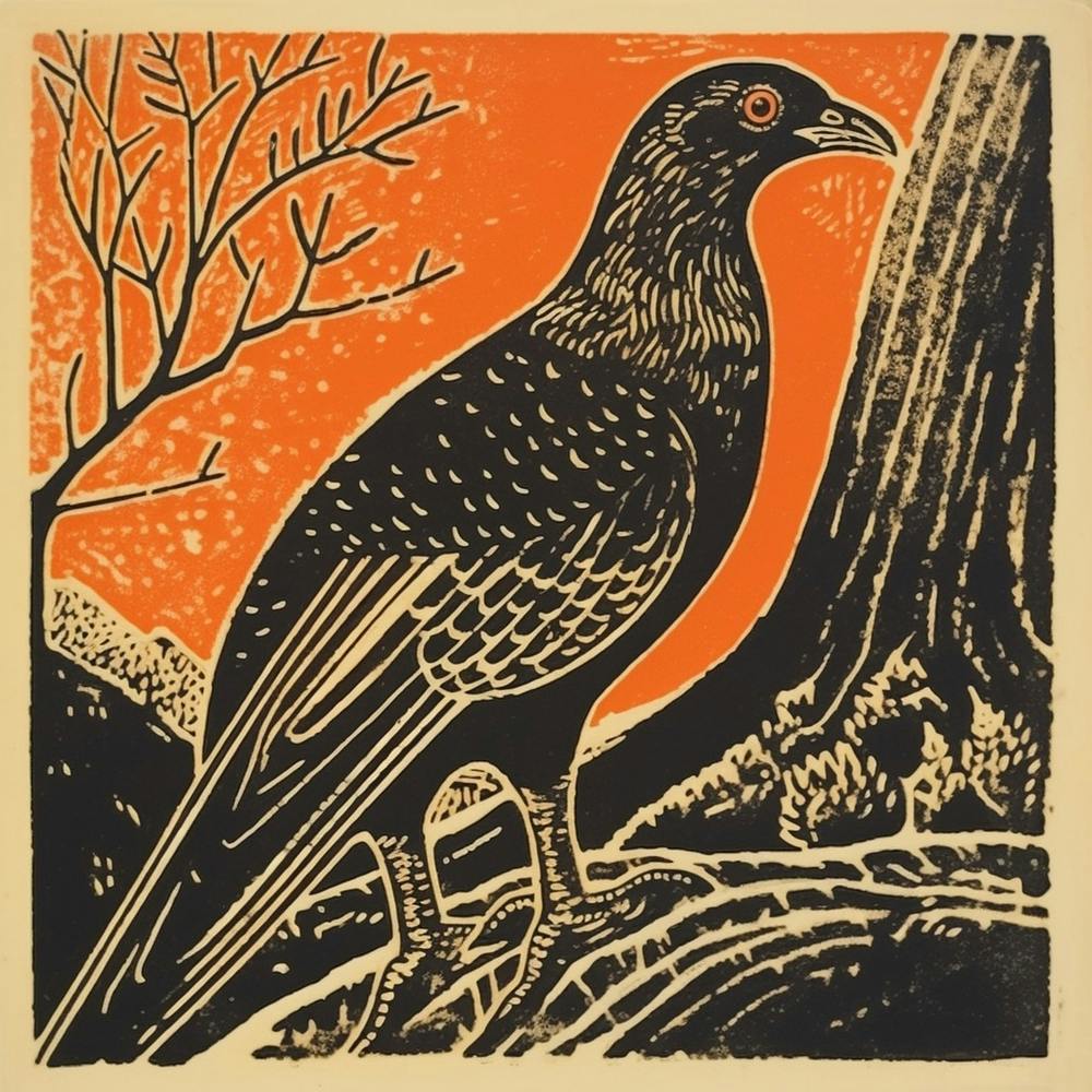 Retro Bird Lithograph Grouse 2