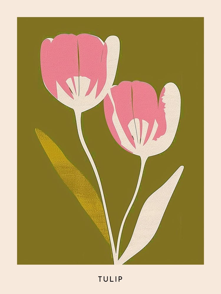 Pink & Green Tulip 2 Flower Poster