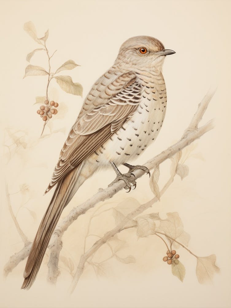 Vintage Bird Drawing Cuckoo 1