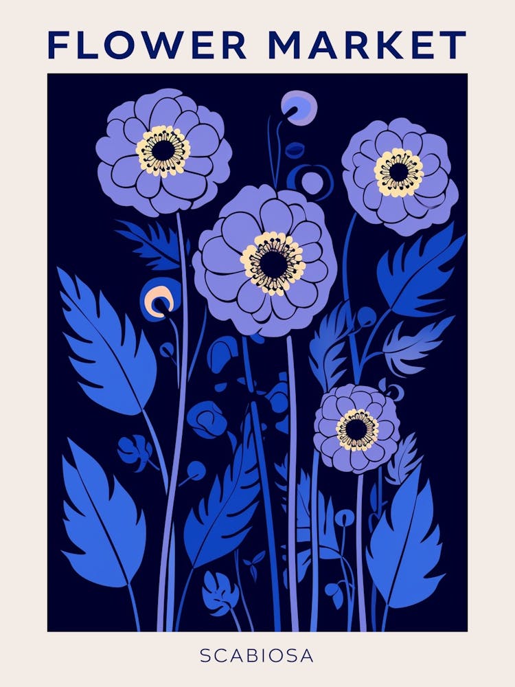 Blue Flower Market Poster Scabiosa 1