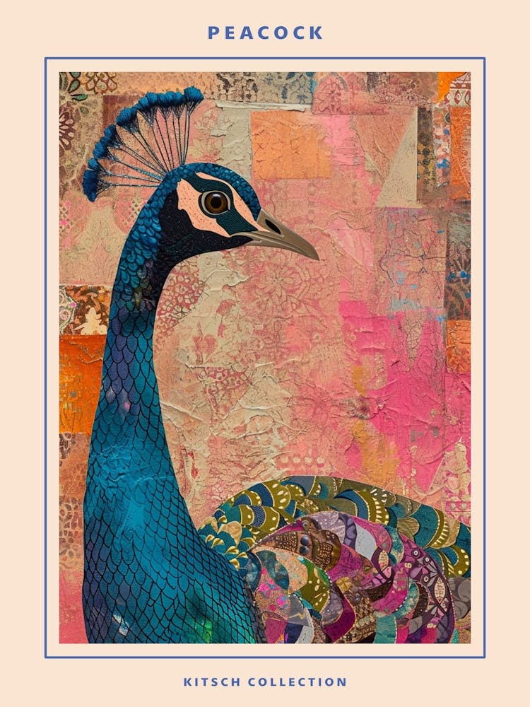 Kitsch Pink Peacock Collage Poster