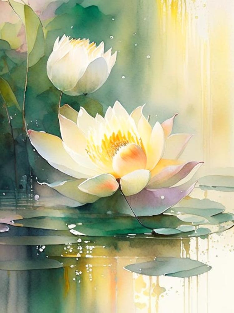 Lotus Flowers In Park Storybook Watercolour 4