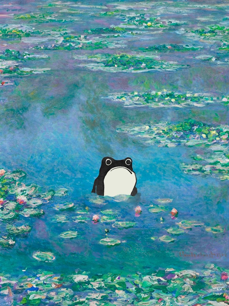 Unimpressed Frog In Monet Water Lilies Painting