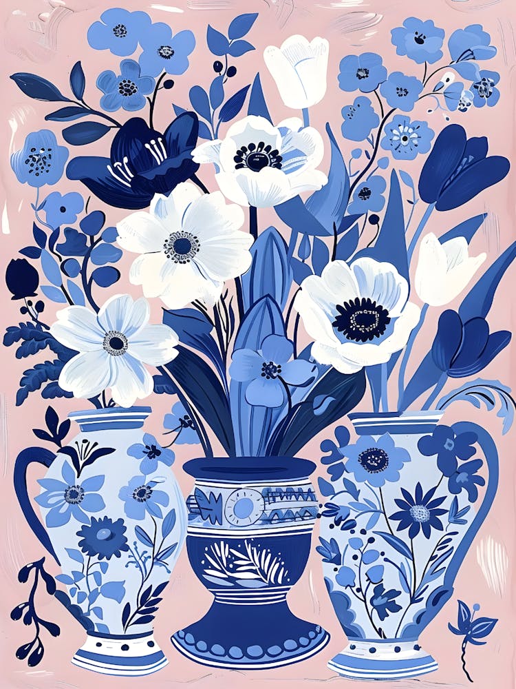 Blue Flowers In Vases