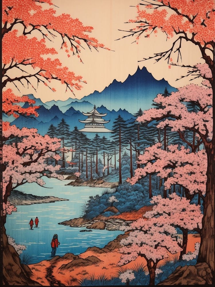Lake Kawaguchi, Japan Vintage Travel Art 4
