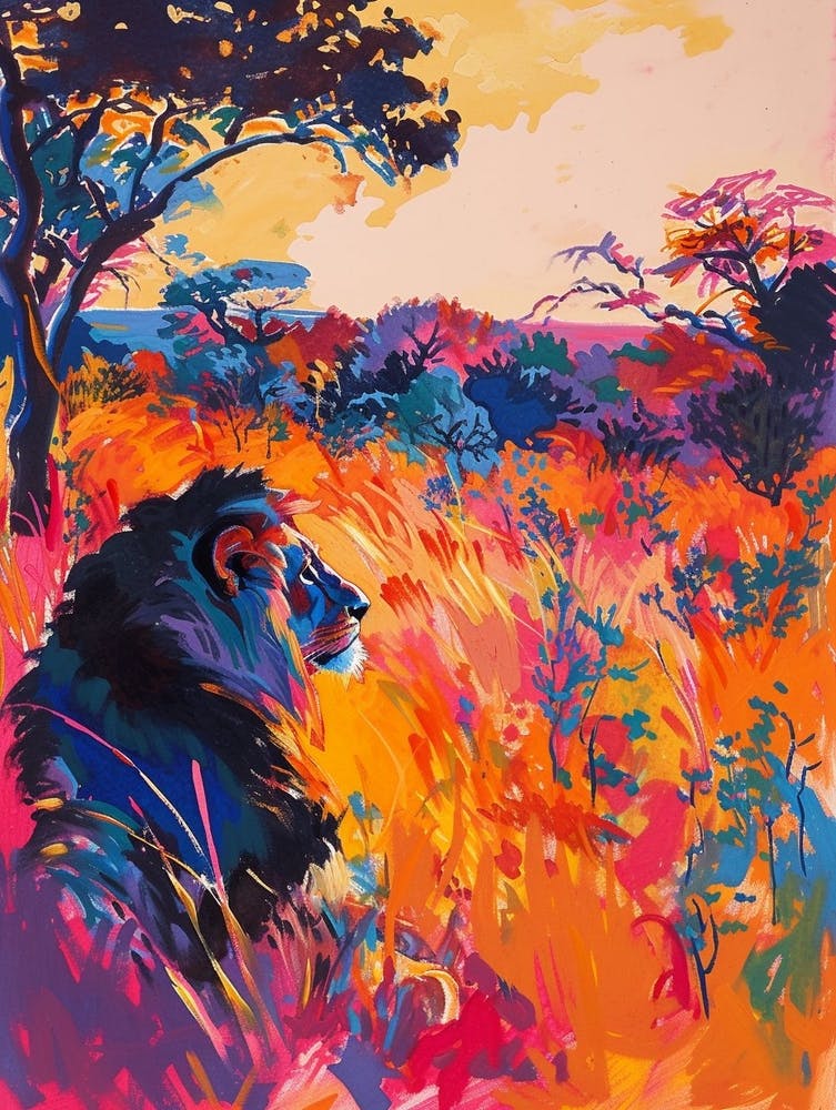 Transvaal Lion Hunting In The Savannah Fauvist Painting 3
