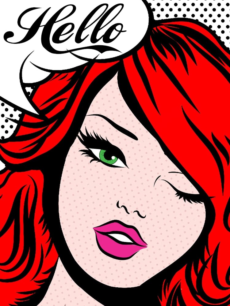 Pop-Art-Rotschopf-Mädchen, zwinkernd