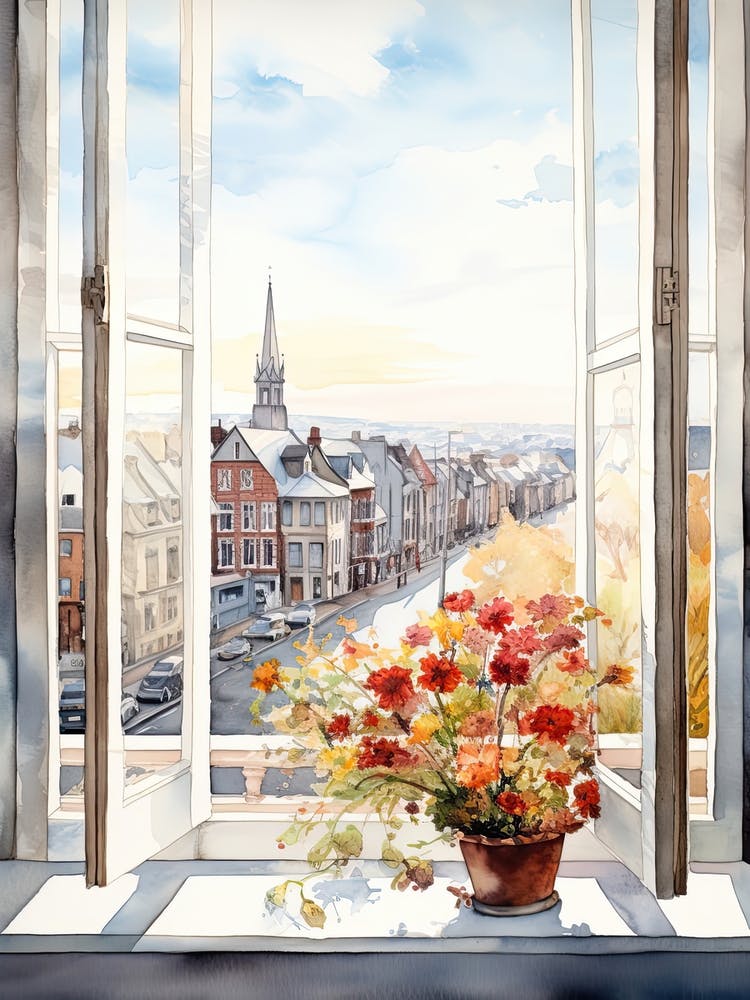 Window View Of Reykjavik Iceland In Autumn Fall, Watercolour 2