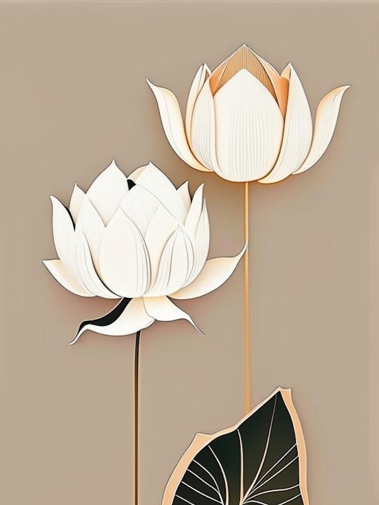 Lotus Flowers In Garden Retro Minimal 2