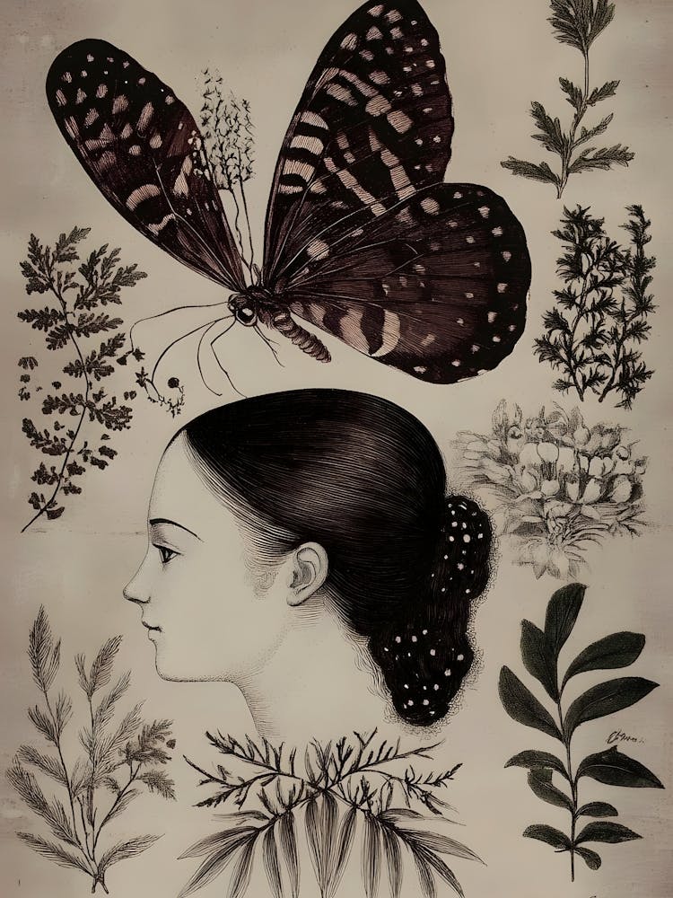 Femme Gothique Sombre Avec Un Papillon