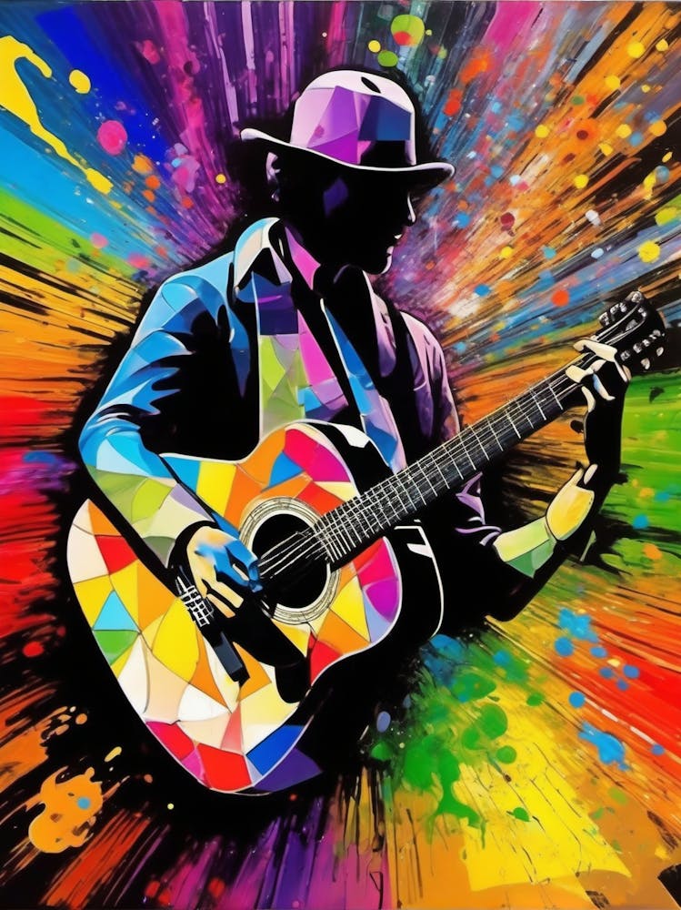 Multicoloured Abstract Acoustic Guitar Player