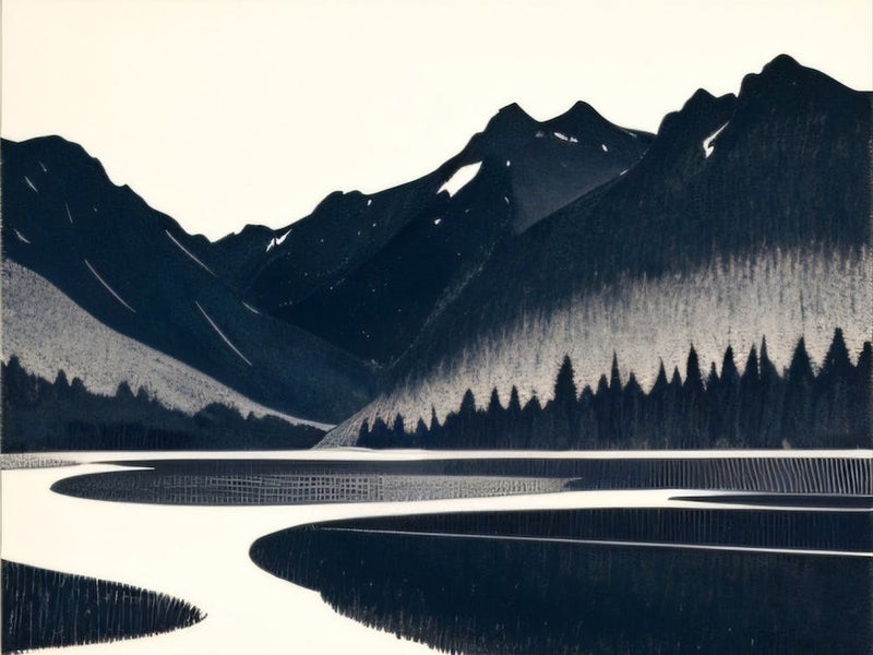 Black And White  Of A Mountain Lake