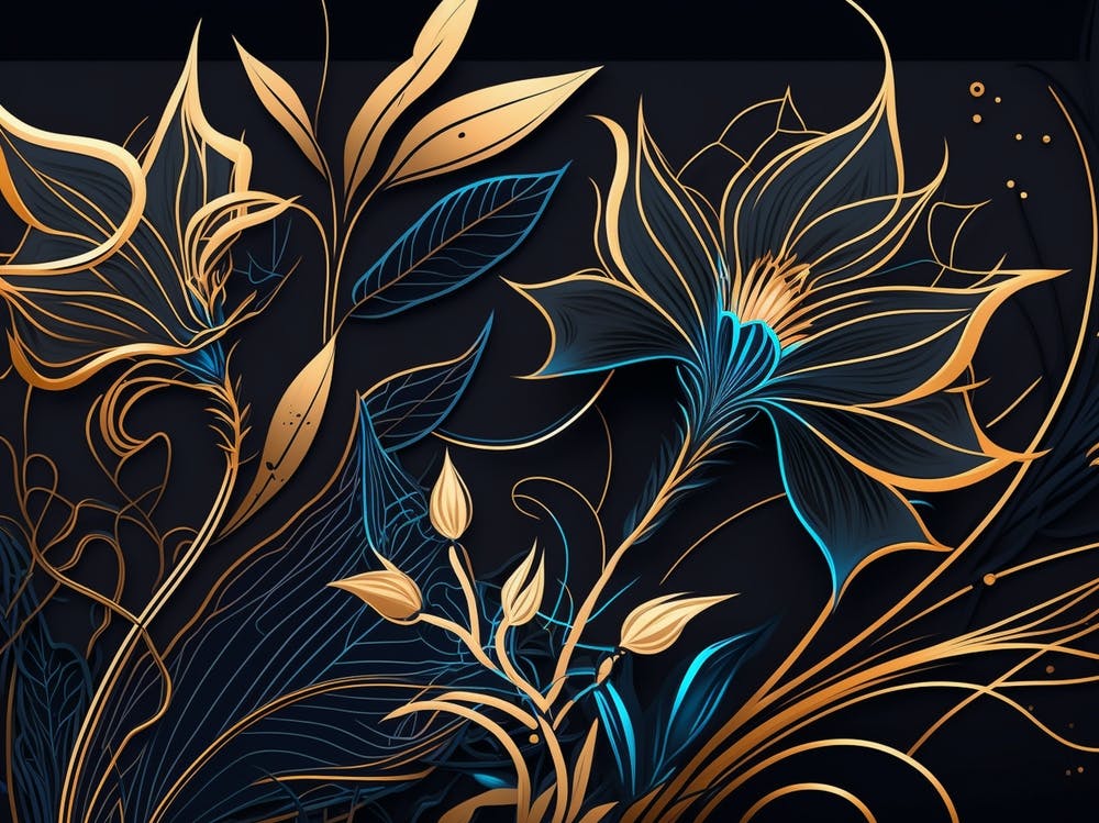 Gold And Blue Floral Painting