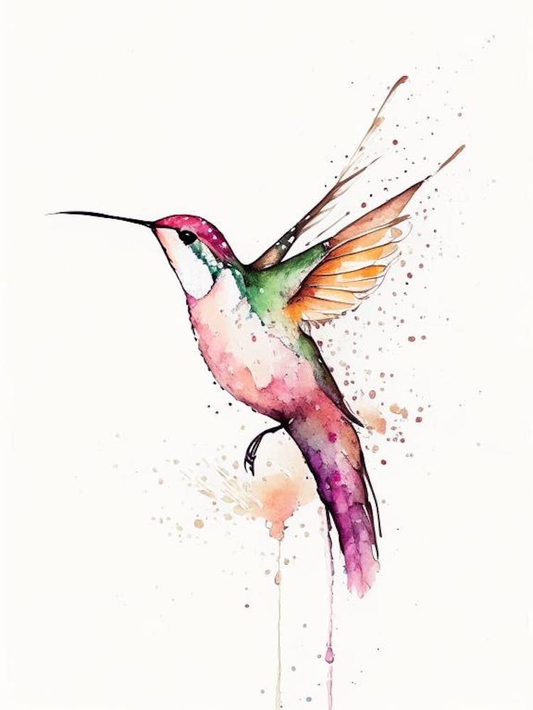Calliope Hummingbird Minimalist Watercolour 3
