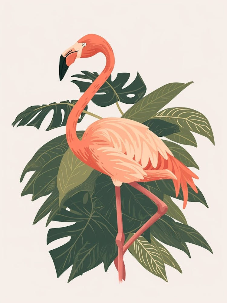Jamess Flamingo And Philodendrons Minimalist Illustration 4