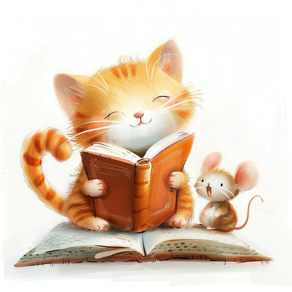 Cat And Mouse Reading A Book