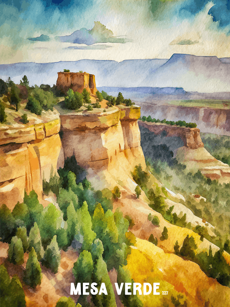 Mesa Verde National Park Colorado peinture à l'aquarelle