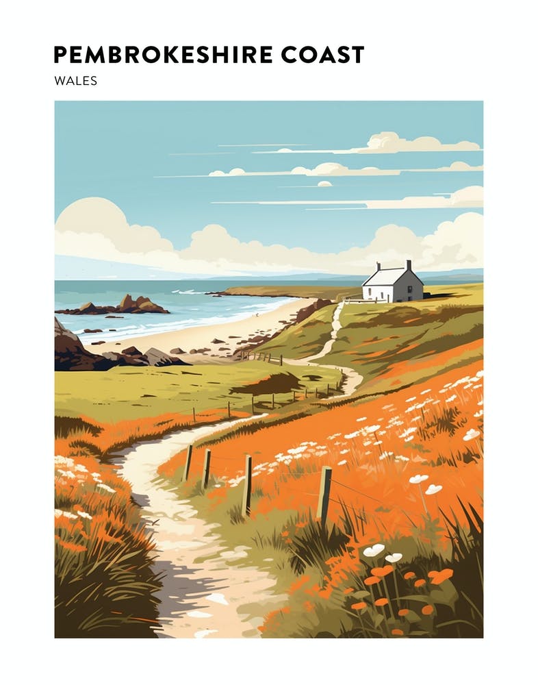 Pembrokeshire Coast Path Wales 2 Hiking Trail Landscape Poster