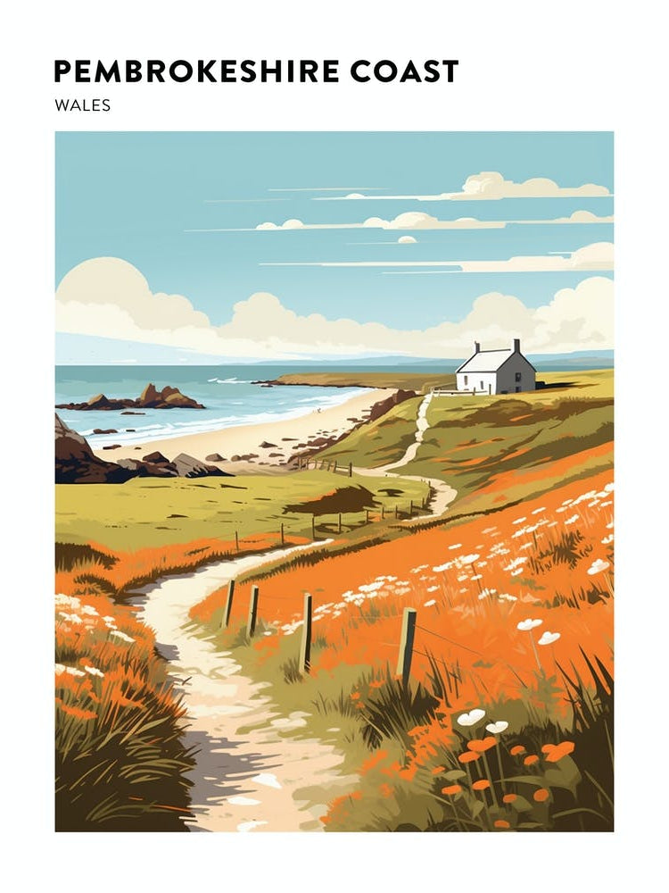 Pembrokeshire Coast Path Wales 2 Hiking Trail Landscape Poster