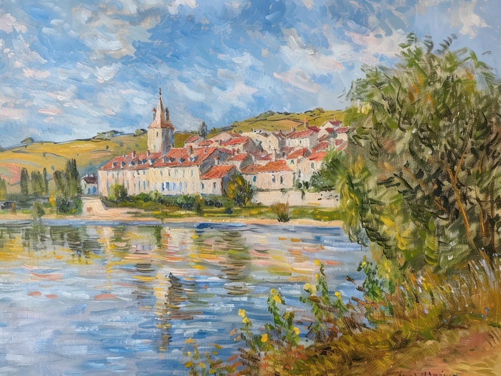 Village Lakeside Dreams Painting Inspired By Paul Cezanne