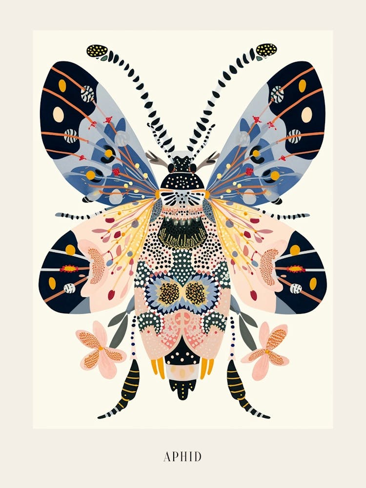 Colourful Insect Illustration Aphid 10 Poster