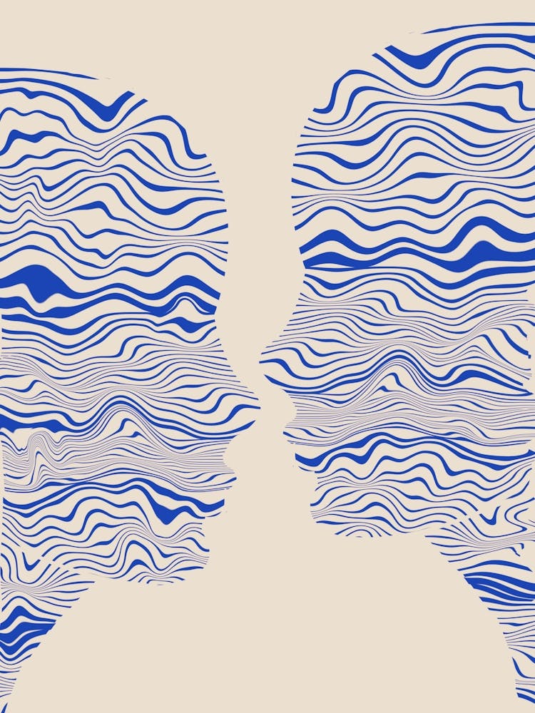 Wavy Blue Portrait Of Two People