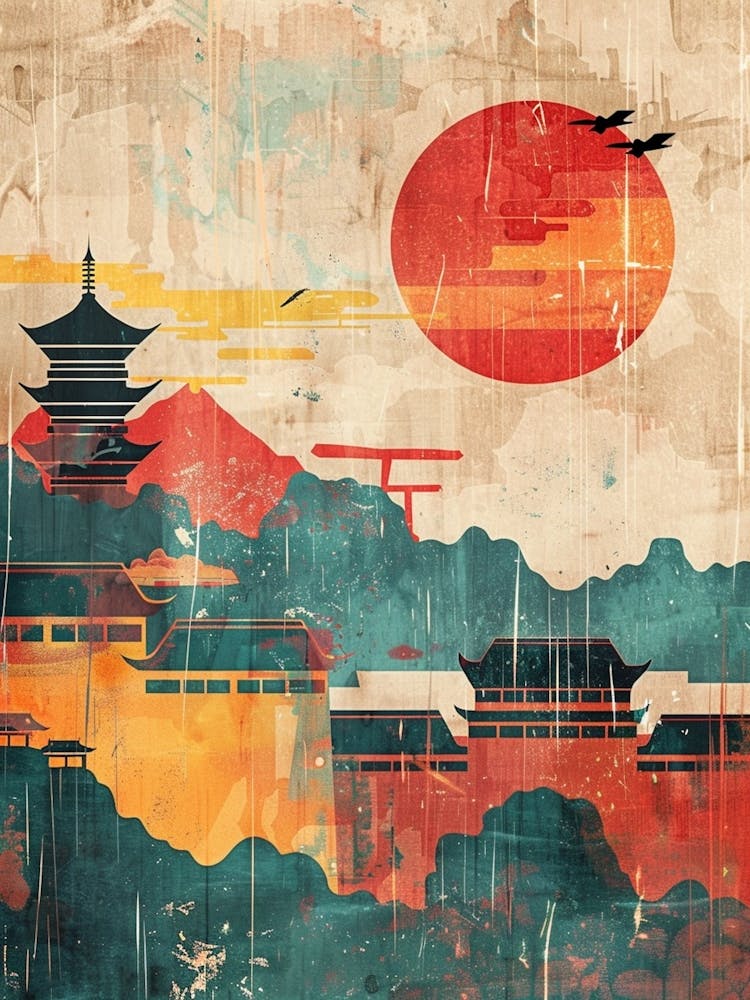 Kyoto Skyline Mid-Century Modern