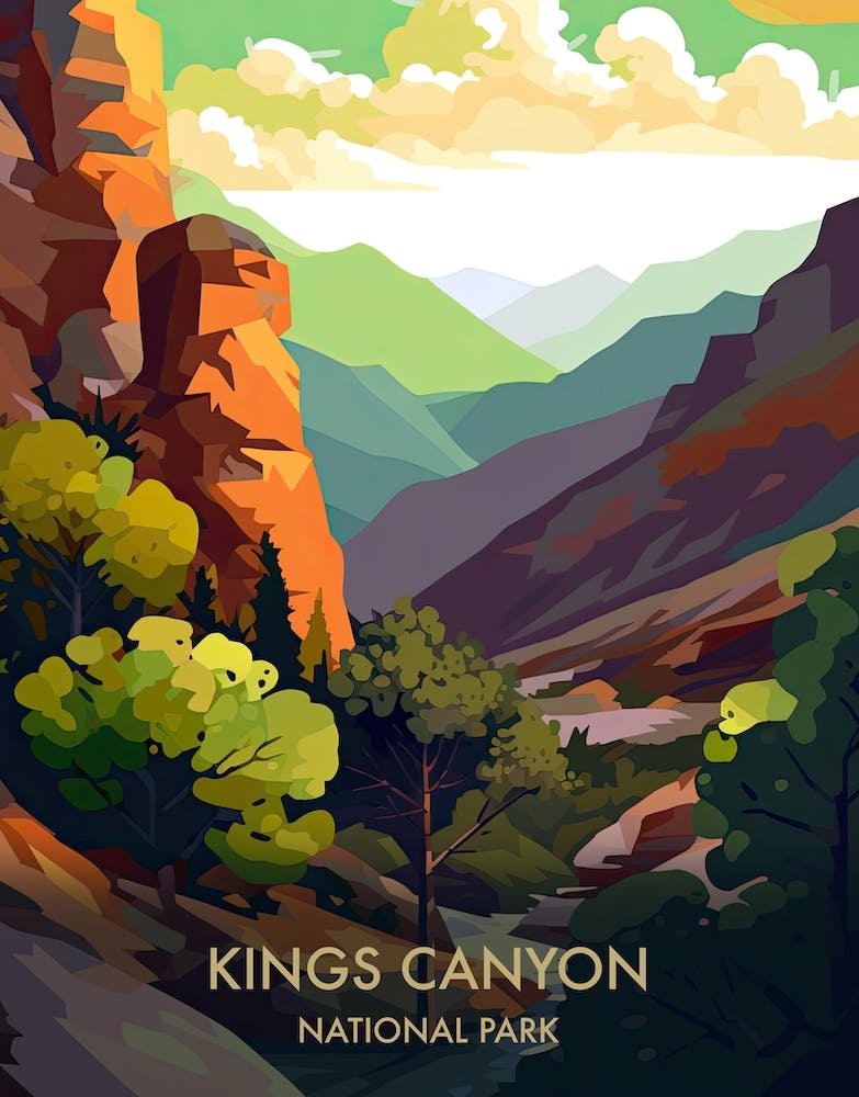 Kings Canyon National Park Travel Poster Illustration Style 1