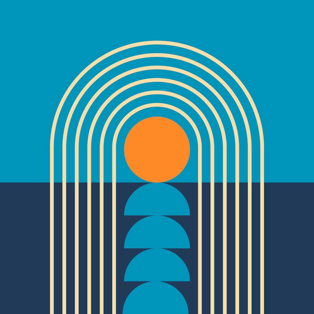 Sunrise Sunset Midcentury Modern Geometric Abstract 9 In Navy Blue Burnt Orange 02