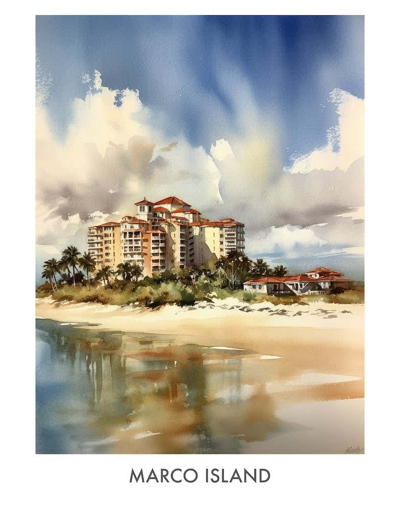 Marco Island Watercolor 2travel Poster