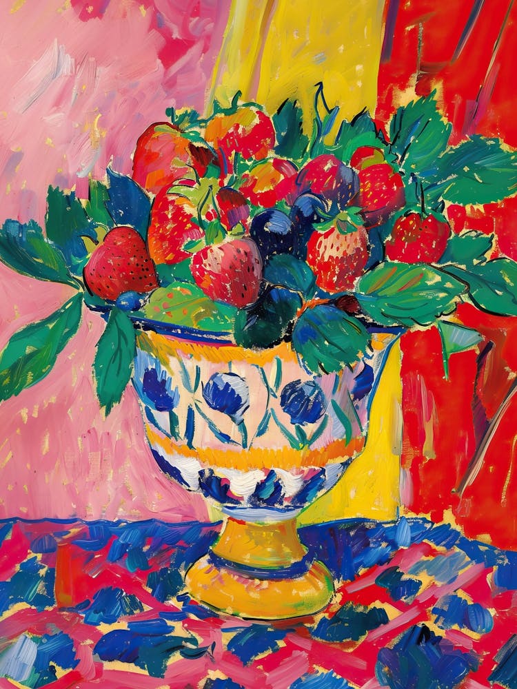 Maximalist Strawbery In A Bowl Kitchen Art