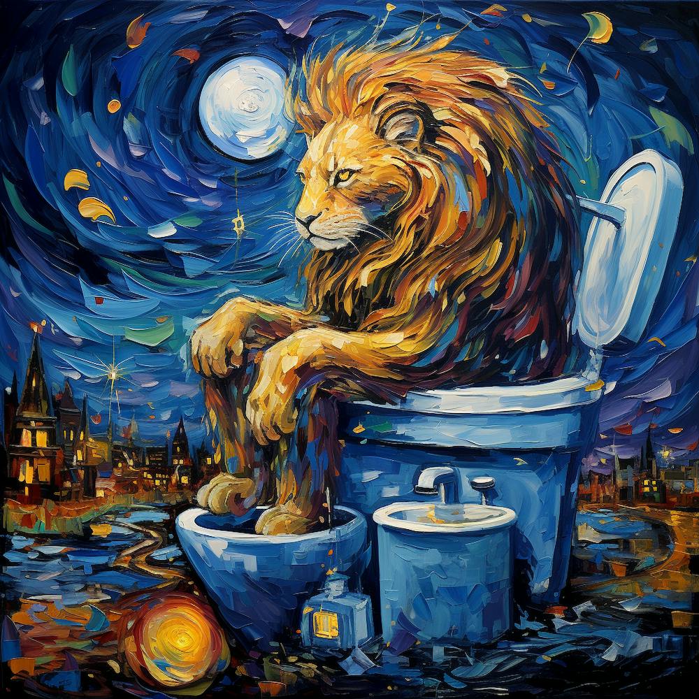 Löwe auf Toilette