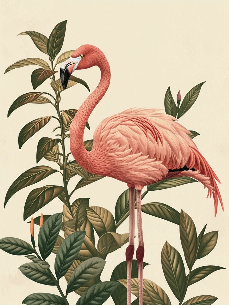 Jamess Flamingo And Croton Plants Minimalist Illustration 3