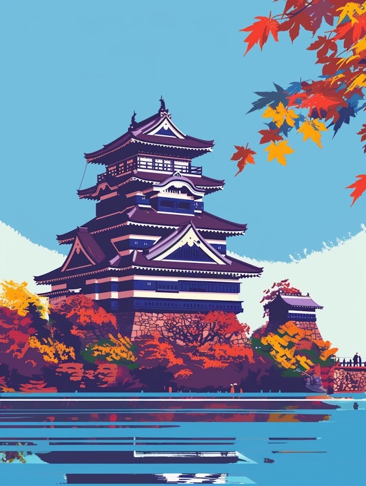Hiroshima Castle Colourful Illustration