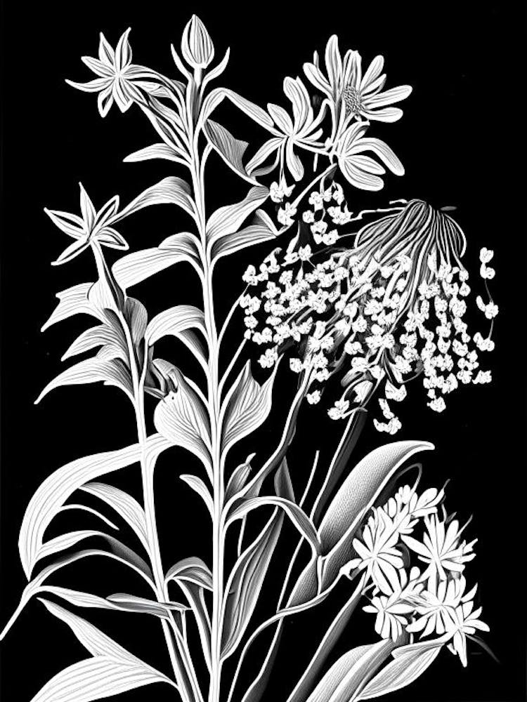 Showy Milkweed Wildflower Linocut 2