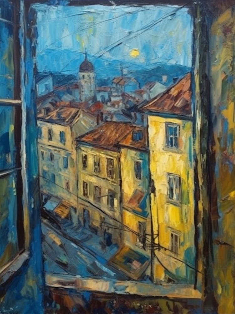 Window View Of Budapest Hungary In The Style Of Expressionism 3