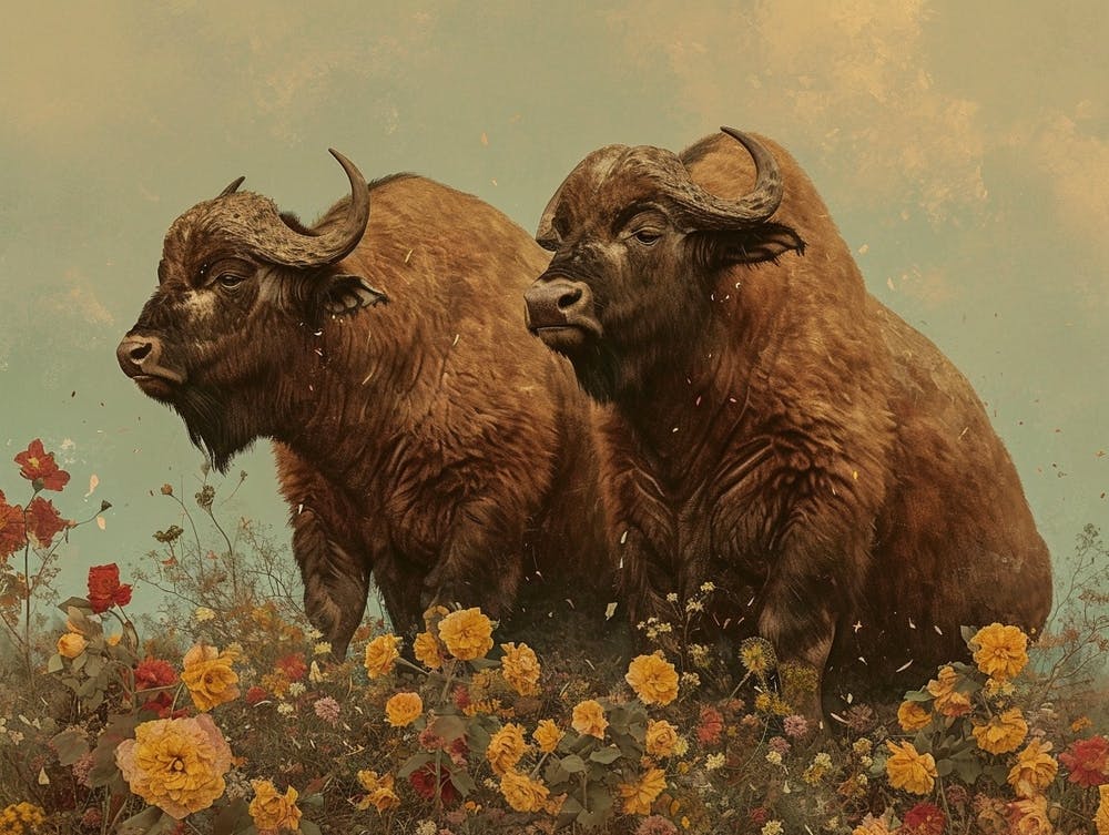 Floral Animal Illustration Buffalo 4