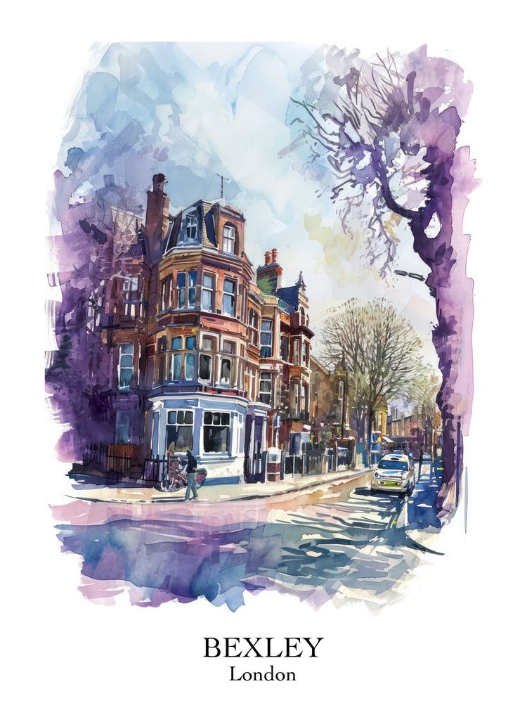 Bexley London Borough   Street Watercolour 1 Poster