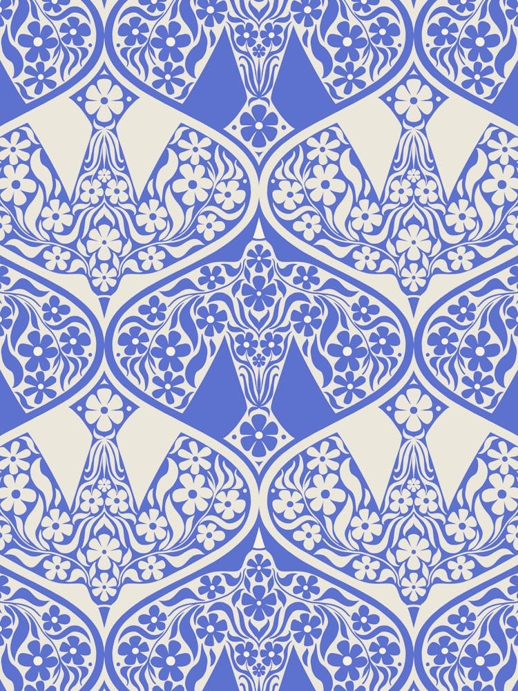 Blue and White Doves of Peace Folk Art Botanical Birds